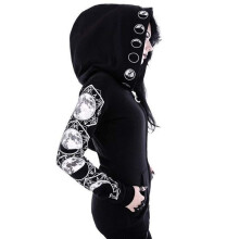 Gothic Pullover Hoodie Women Black Zip Up Oversized Jacket with Hood Skeleton Y2K Harajuku Style for Autumn Winter Size L