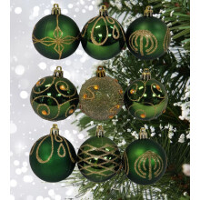 9 Decorated Dark Green Christmas Tree Baubles Hanging Ornaments 6cm