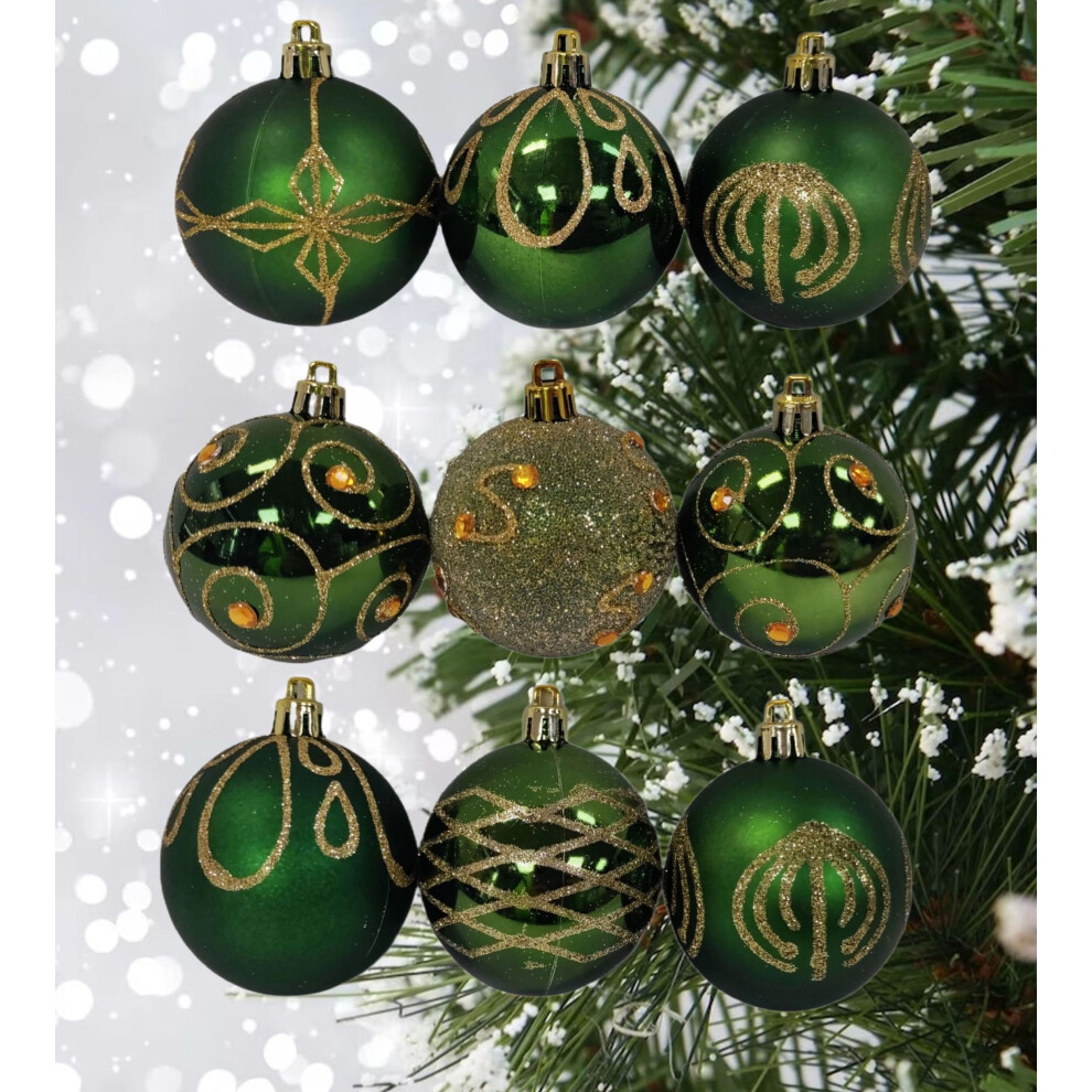 Premier 9 Decorated Dark Christmas Tree Baubles Hanging Ornaments 6Cm Green