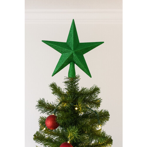 Premier Green Christmas Tree Star Topper Plastic Green Glitter Decoration 20cm 2
