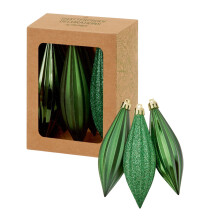 6 Teardrop Christmas Baubles 11cm Dark Green Glitter Tree Decoration