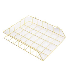 Letter Rack 2 Pieces Stackable Document Holder for A4 Paper and Magazines in Gold, Wide Entry for Office Supplies