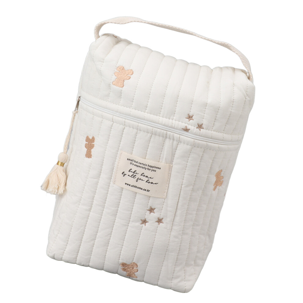 Cute Quilted Embroidered Baby Diapers Bag Cotton Stroller Zipper Bottle Wipes