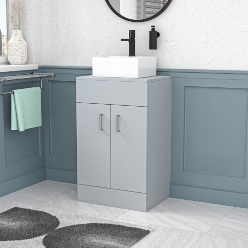 NES Home Nes Home Matte Grey 500mm Bathroom Doors Vanity Unit Rectangle Ceramic Basin
