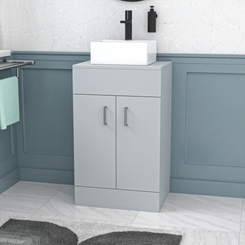 NES Home Nes Home Matte Grey 500mm Bathroom Doors Vanity Unit Rectangle Ceramic Basin 2