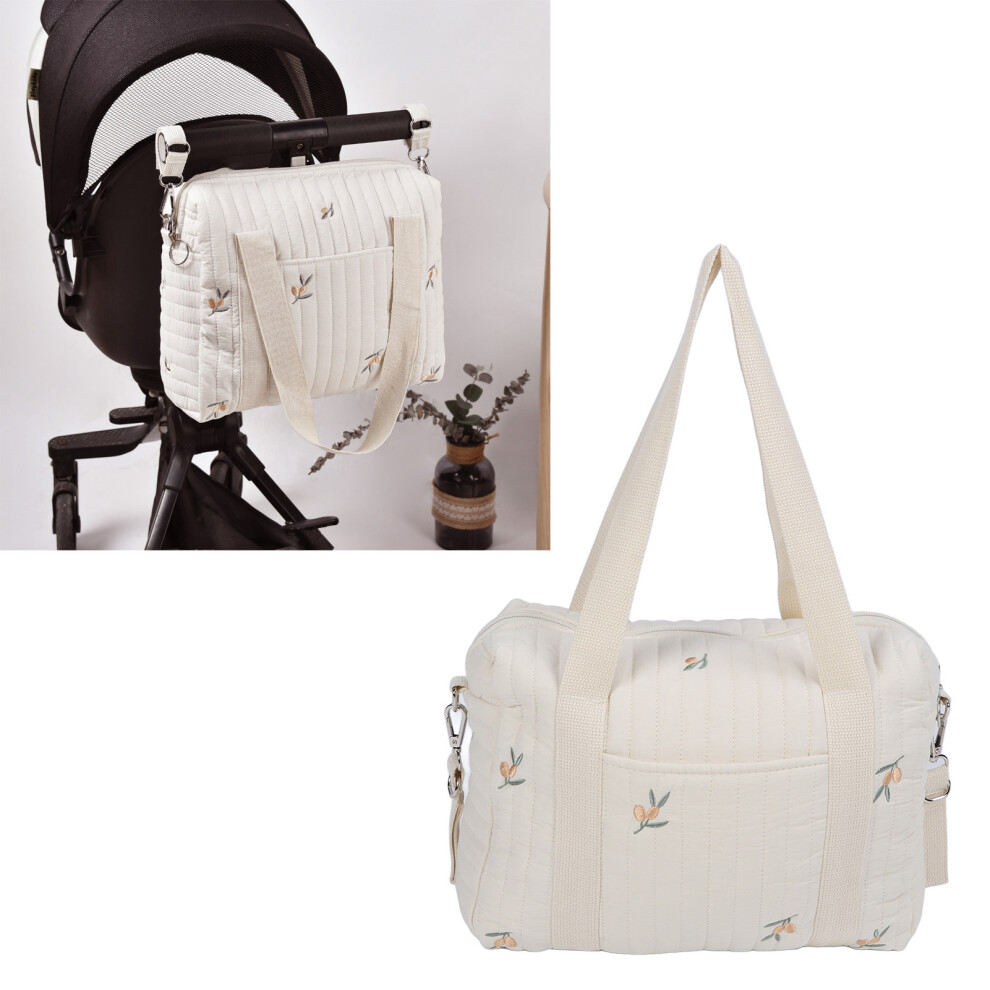 Baby Stroller Storage & Nappy Bag Zipper Closure Reusable & Embroidered Olive