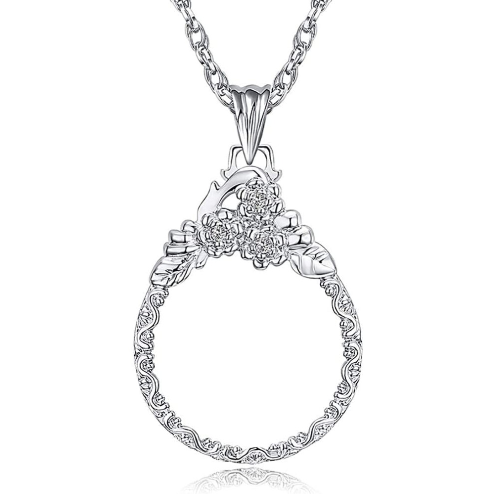 Silver Magnifying Glass Necklace With Glass Pendant - Magnifier Pendant For Reading Newspapers, Gifts For Seniors