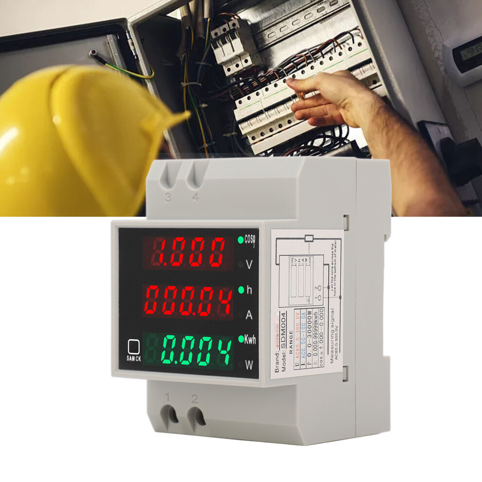 Ac80-300V 100A Din Rail Power Meter With Led Display, Multifunctional 8091338686785