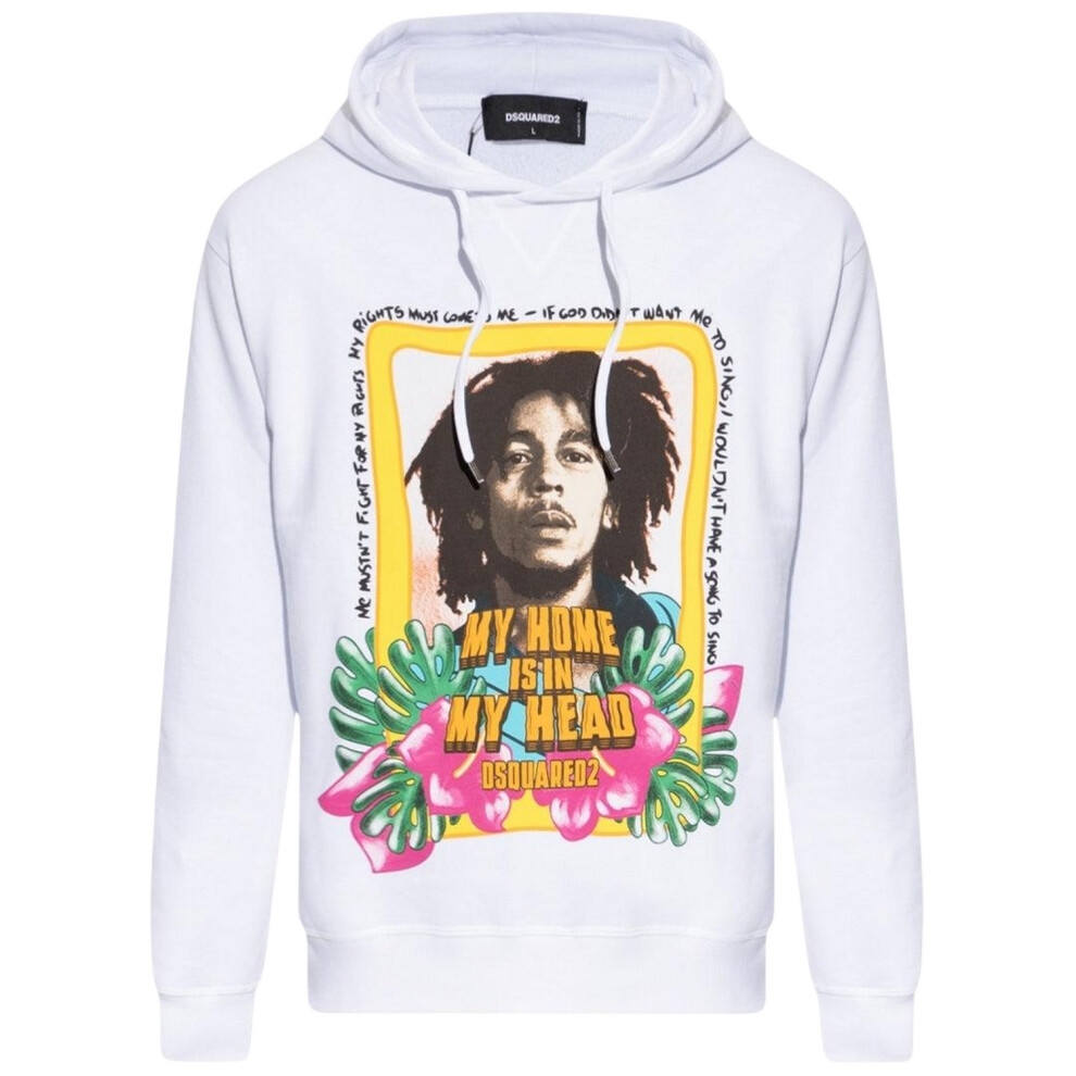 (L, White) DSquared2 Mens Bob Marley Hoodie