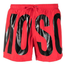 (L, Red) Moschino Mens Logo Polyester Swim Shorts