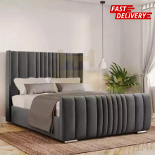 (Cream Plush, 3ft Single) Velvet Bed Frame Plush with 54in Headboard Mattress & Ottoman Gas Lift Storage