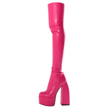 Overknee Damenstiefel mit 14 cm hohen Absätzen, Rote Stripper-Stiefel mit Dicken Sohlen, Größe 40 EU