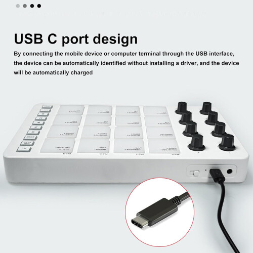 Wireless MIDI Controller with 16 RGB Backlit Pads and 8 Assignable Knobs for USB MIDI Pad Control in Black for GarageBand and Studio One 2
