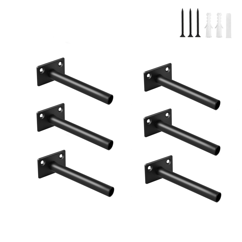 10.2 Cm Black Steel Shelf Brackets Â Concealed Floating Wood Shelf Supports Â Includes Screws And Anchors Â 6 Pack 6482260504193