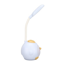 LED-Schreibtischlampe mit USB-Ladefunktion, augenschonend, flexible Farbwahl, Nachlicht mit niedlicher Hühnerbasis, Blau