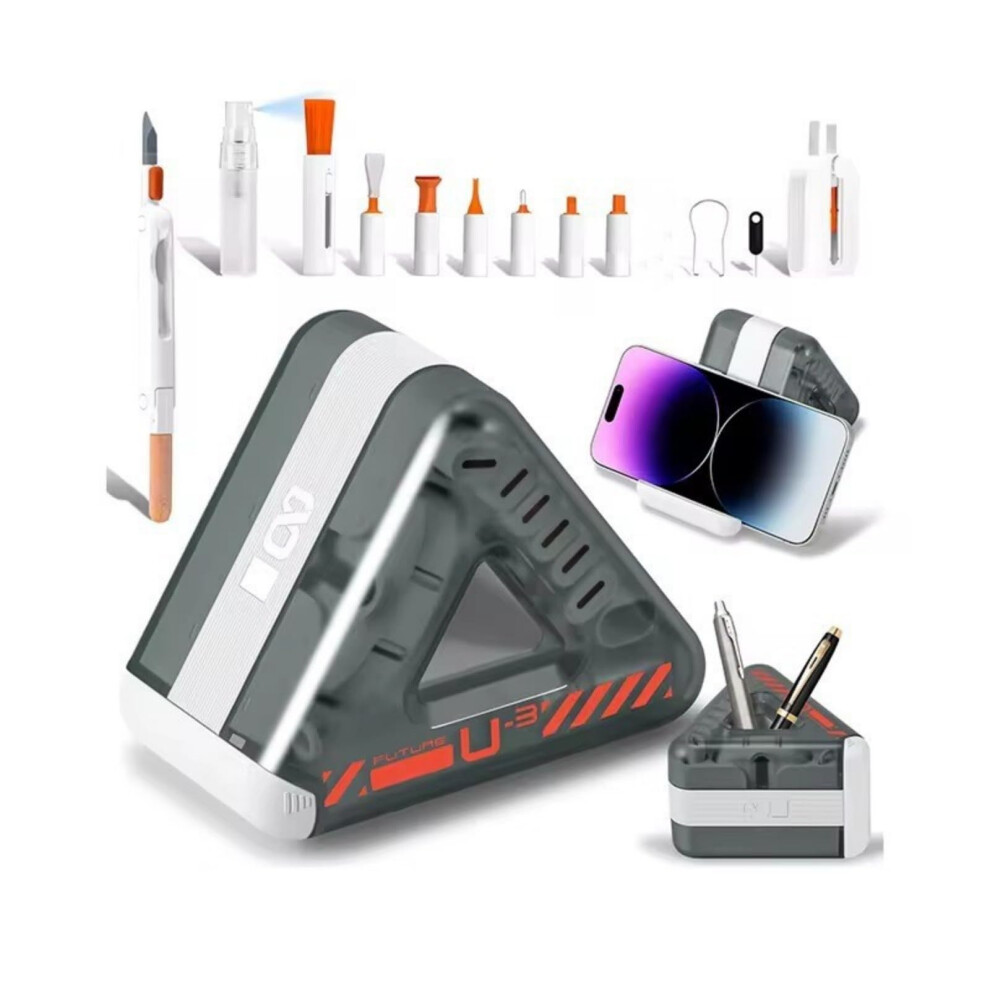 Portable Cleaning Solution For Digital Devices, Pc Tablets, Cameras, Reusable Brushes, Keycap Puller, Color Grey 6276012320755