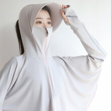 Ice Silk Sun Protection Hoodie Jacket with Mask, Gray, Long Sleeve