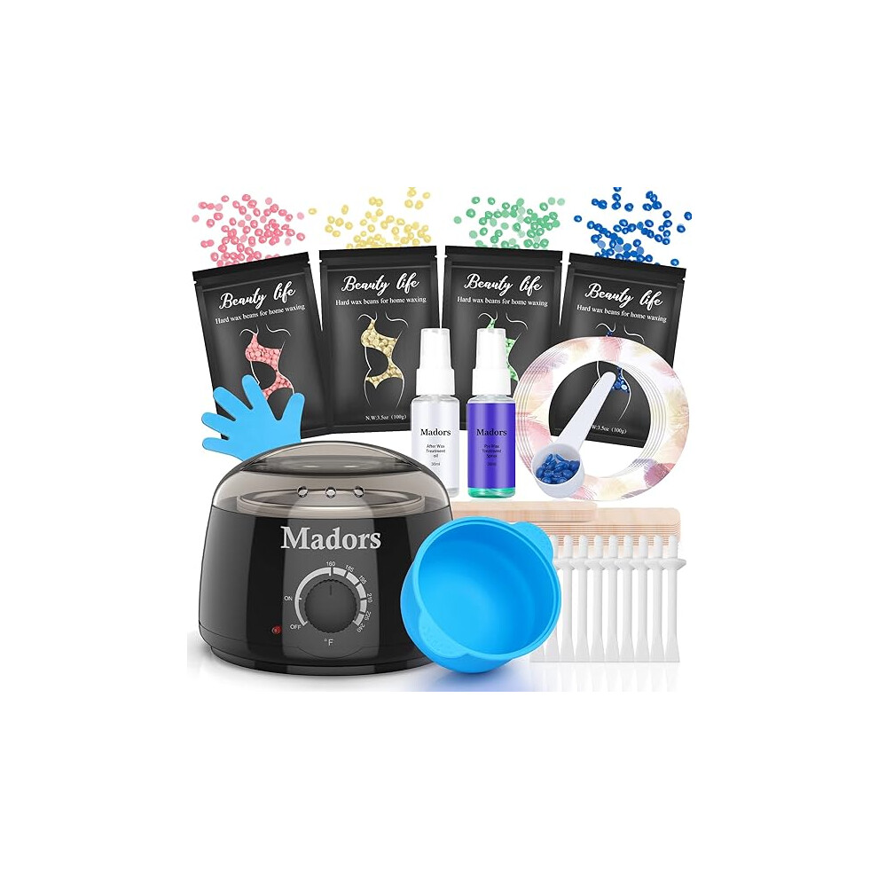 Madors Waxing Kit For Hair Removal, Wax Kit For Women, Wax Melt Warmer Intelligent Temperature Control, Wax Machine With Hard Wax Beads 400G