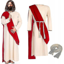 (3XL, Please refer to the instruction manual for use) High Jesus Costume Adult Men Jesus Robe Christ Costume Includes Scarf Waist Rope For