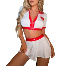 Women's Cosplay Schoolgirl Lingerie Set Red Plaid Lace Corset Costume Size L for Roleplay