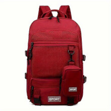(Red) Multi Functional Travel Backpack, Large Capacity Laptop Schoolbag, Casual Mesh Outdoor Hiking Bag With Coin Purse