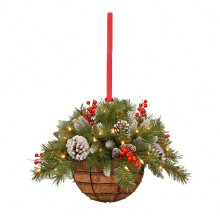 (Light Grey) 1pcs Wooden Christmas Flower Basket Hanging Ornaments Artificial Pine Cone Pendant Xmas Tree Decor For Home 2024 New Year Gifts