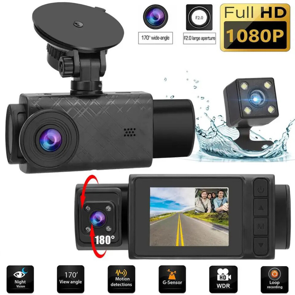2in Clear Rearview Dash Cam: 3 Cameras Night Vision Loop Recording-image-OPC-PJHFGDY-NEW