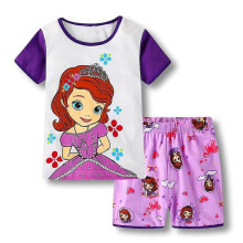 (7-year old,D)4-7Years Kids Girls Hello Kitty/Frozen/Sofia Cartoon Pyjamas Short Sleeve T-Shirt Shorts Set Summer Loungewear Sleepwear Outfits
