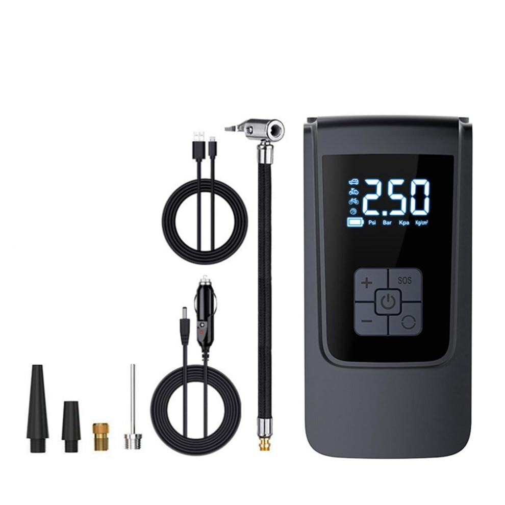 Digital Display Air Compressor For Car And Bicycle Tires, Wireless Portable Tire Inflator With Led And Built-In Battery Light 6947110967776