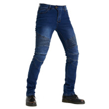 Motorcycle Denim Trousers for Men 5XL Blue, Drip Resistant Jeans with Straight Leg and 4 Protective Gear for Racing