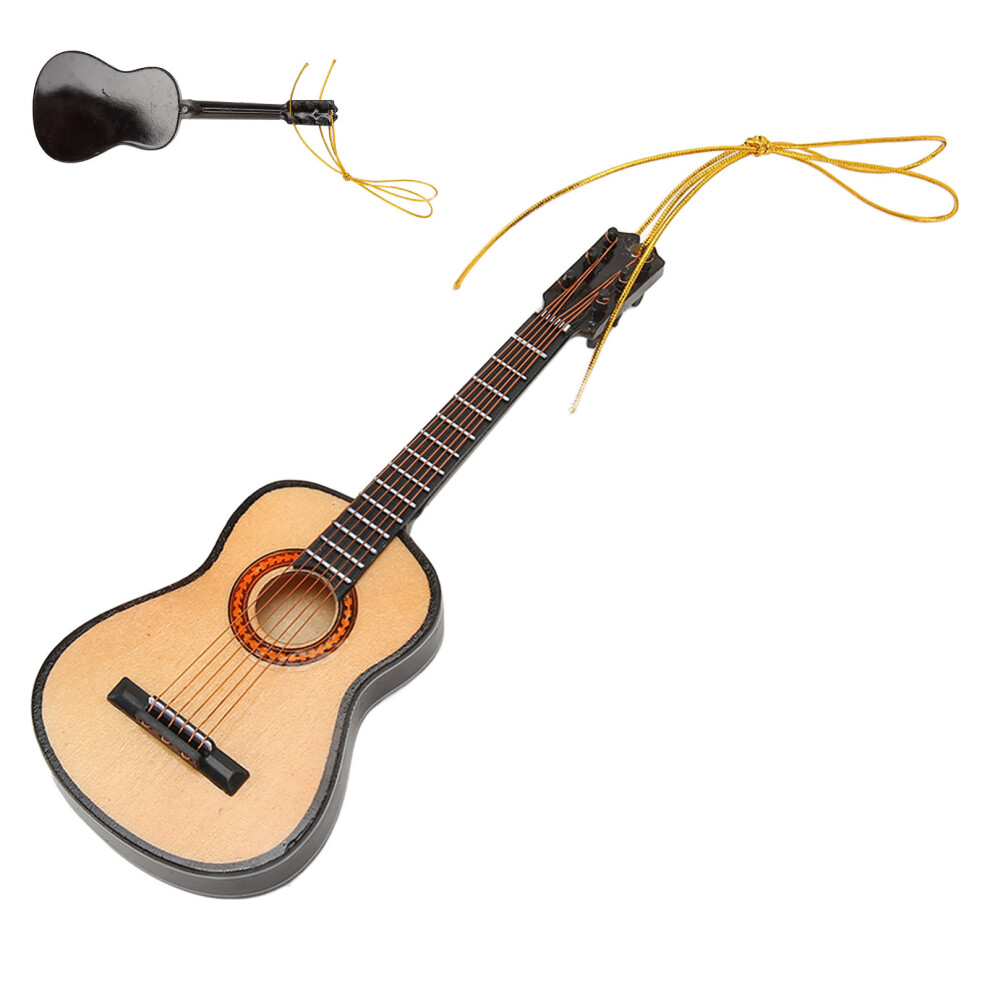 Detailed Wooden Guitar Miniature Ornament for Christmas & Room Decor
