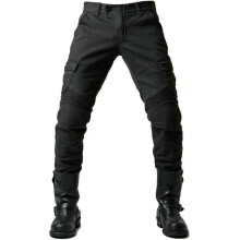 Motorcycle Trousers Men's Jeans CE Approved Armoured Black 4XL Modern Fit with Removable Hip Knee Protectors