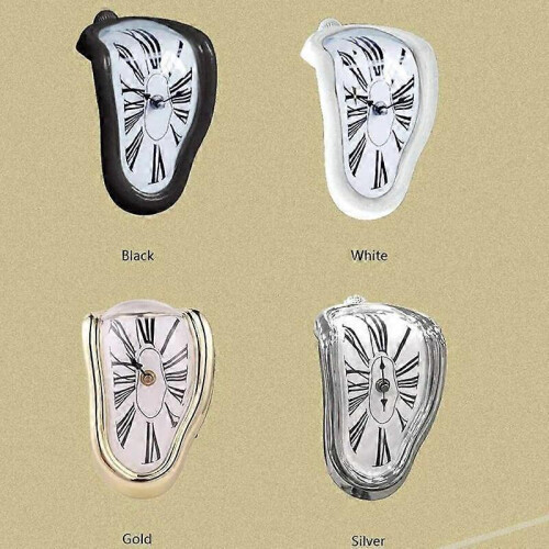 (White)Creative desk type twisted clock melted clock table corner clock Roman numeral clock right angle retro deformed time and space clock 1