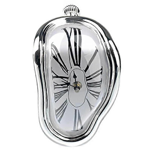 (silver)Creative desk type twisted clock melted clock table corner clock Roman numeral clock right angle retro deformed time and space clock