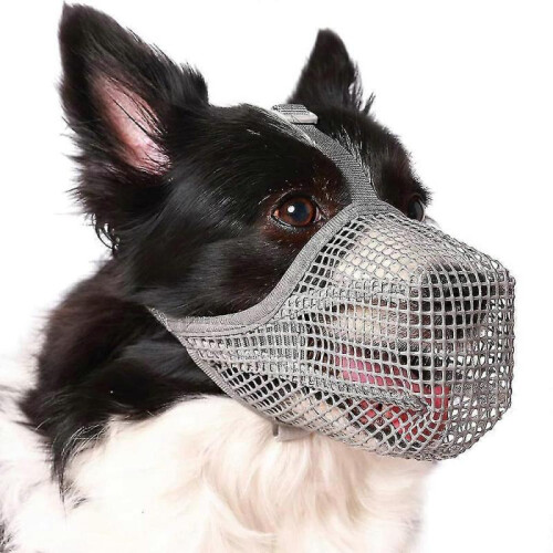 (S,grey)Adjustable Breathable Safety Dog Muzzle Anti-biting Anti-barking Anti-chewing Mesh Muzzles 1