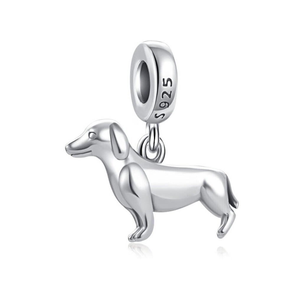 Polished Dachshund Dog Dangle charm sterling silver for women bracelet