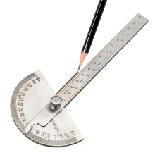 14 cm Adjustable Protractor 180 Degrees, Stainless Steel Round Head Angle Ruler, Math Measurement Tool