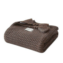 2025 Latest Model Solid Color Wool Knit Plaid Blanket With Tassel Super Soft