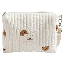 Baby Stroller Caddy with Cute Bear Pattern Cotton Zippered Diaper Bag 22.1 x 8.9 x 16 cm Universal Organizer for Bottles and Toys