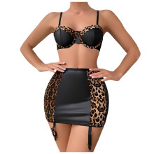 Bikini Set for Women, Leather Lingerie Play Outfit, Plus Size 5XL, Black Overall Lingerie
