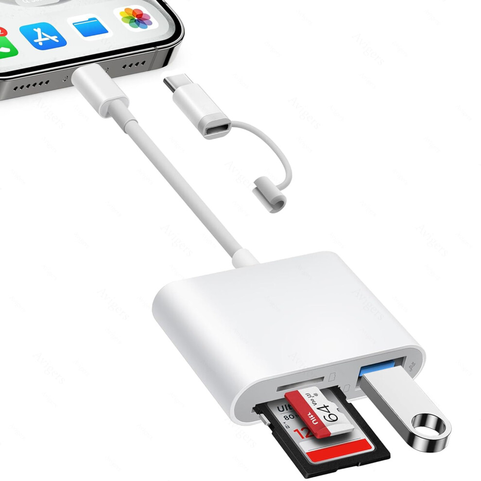Sd Card Reader For Iphone Ipad Macbook With Lightning Usb-C Ports, 3 Slots For Sd Tf Micro Sd Usb Cards 6482260509334