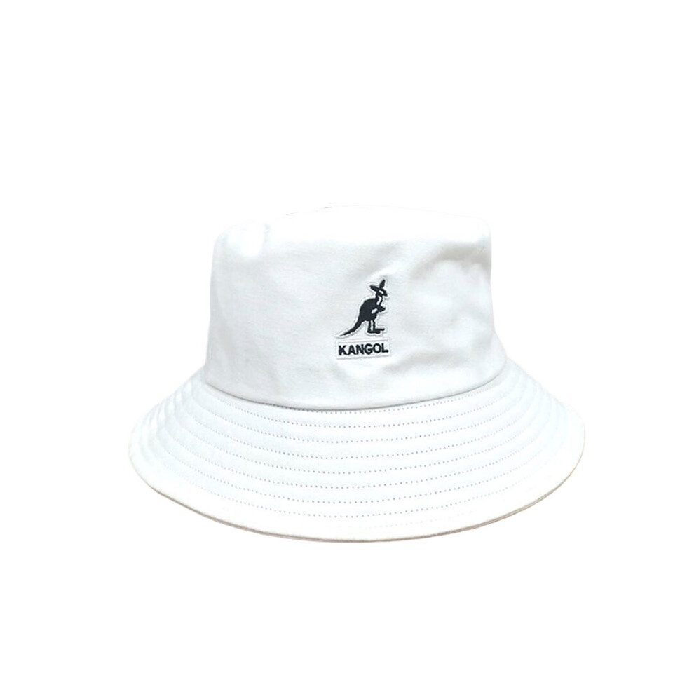 (White) Classic Kangol Washed Bucket Hat Cotton Round Top Wide Headwear Brim Unisex White