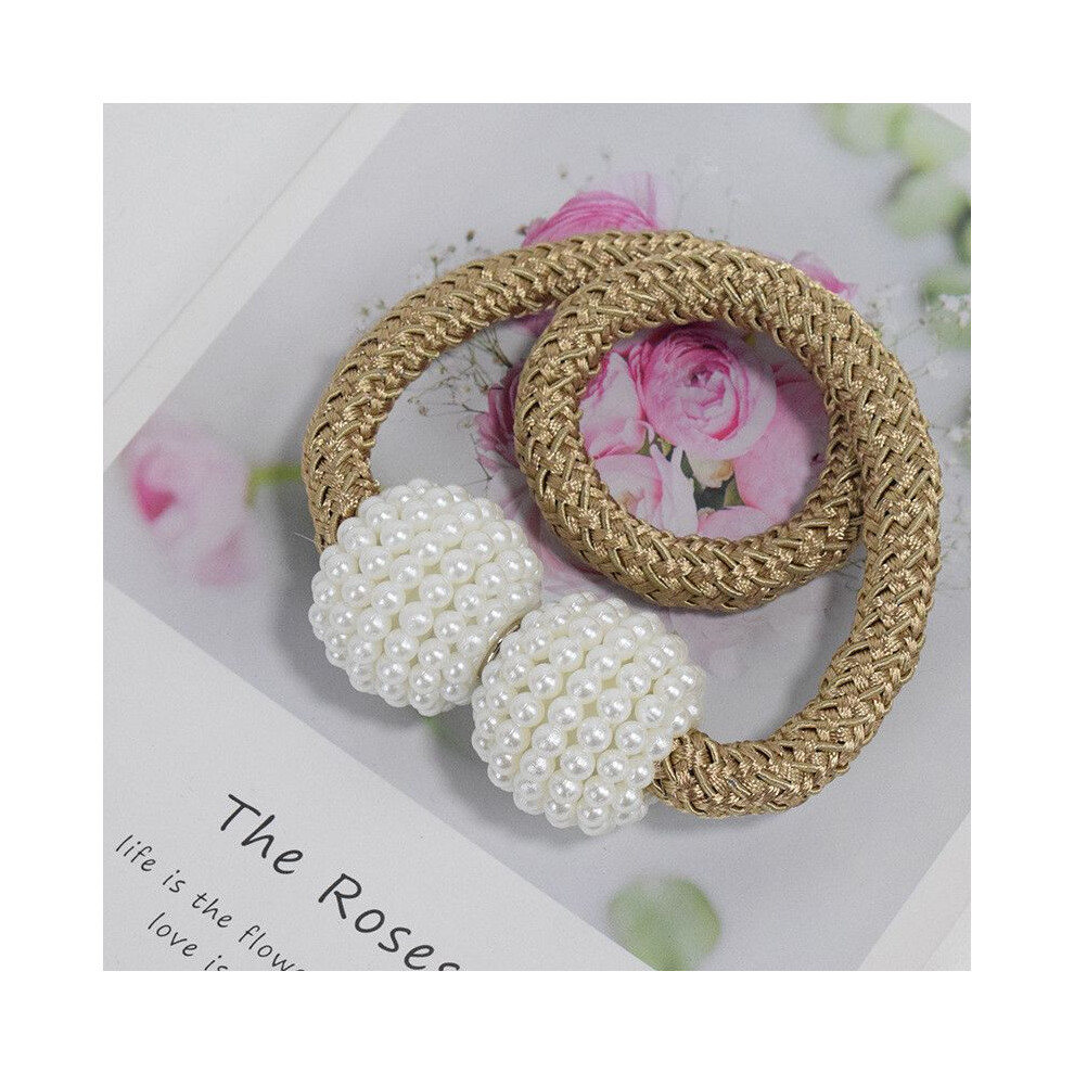 (Khaki) Curtain Tiebacks Magnetic Braided Ball Buckle Punch Free Holdback Drapery Clips-image-OPC-PJHH79K-NEW