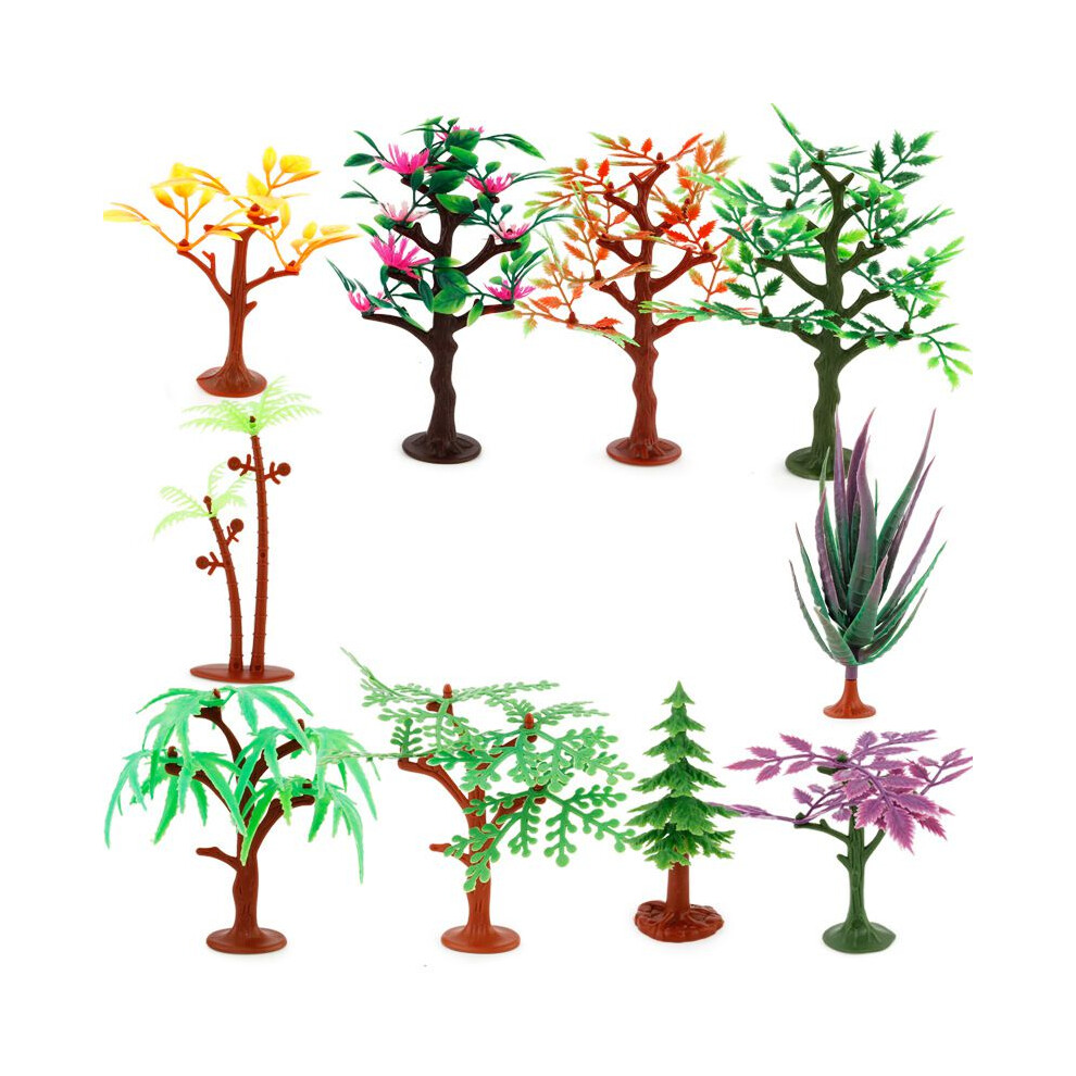 (Trees  10pcs Set) Toys Kids 12pcs Small Plastic Figures Sea Zoo Animal Safari Set Model Wild Ocean