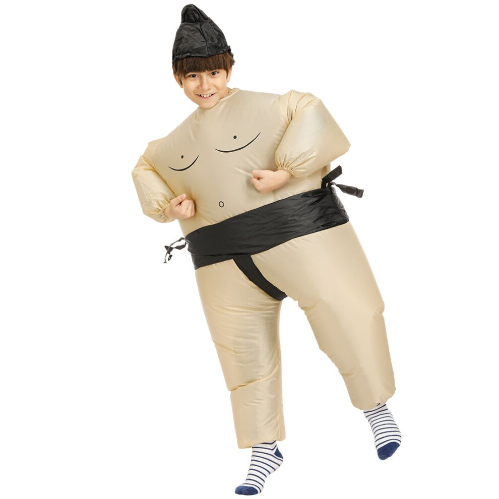 (Black-Kid) Sumo Wrestler Costume Inflatable Suit Blow Up Party Outfit Cosplay Dress Kid Men