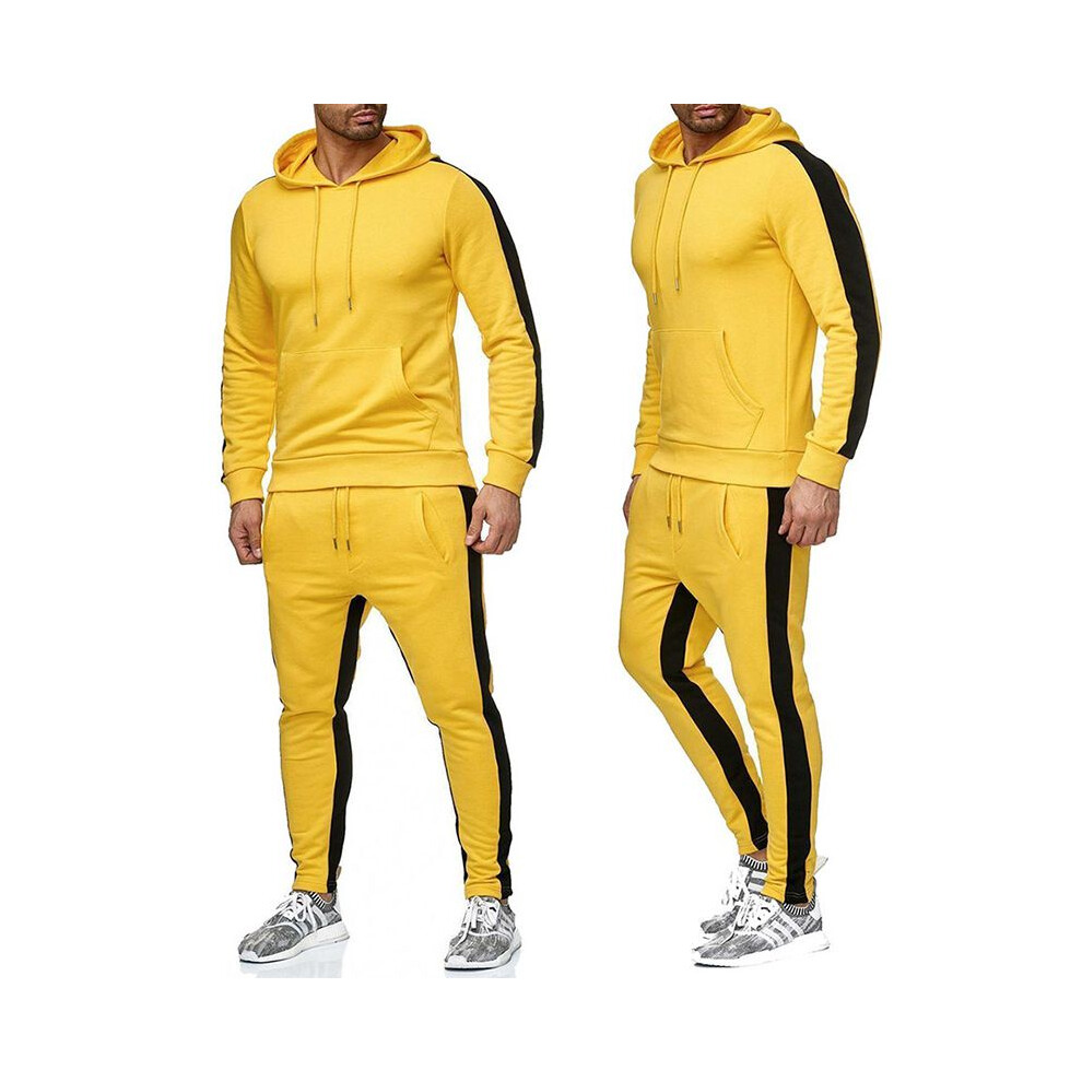 (Yellow, M) Jogging Mens Suit Sweatshirt Tracksuit Hoodies Sweatpants Sport Set Sportswear