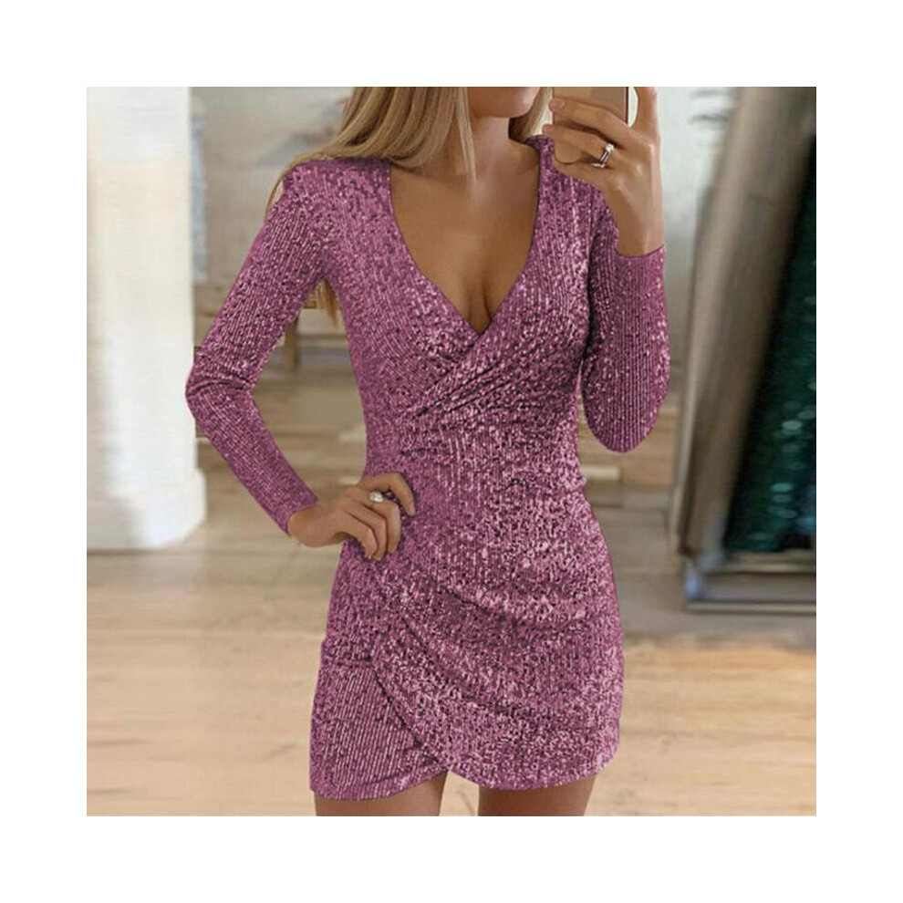 (RoseGold, 3XL) Women Christmas Sequin Bodycon Dress Ladies Evening Party Ball Mini Dresses Gown-image-OPC-PJHH928-NEW