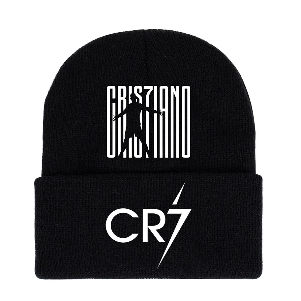 (Styled) Knitted Cristiano Ronaldo Cap Cr7 Printed Hat Warm Daily Gifts Wear Fans Black