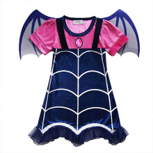 (Wing Dress,110cm（4-5Years）)Vampirina Girls Cosplay Dress Wing Headwear Party Fancy Dress Costume Party
