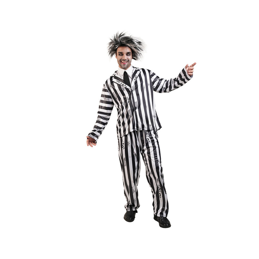(Man, M) Halloween Movie Beetlejuice Cosplay Costume Set Black White Horror Stripe Party